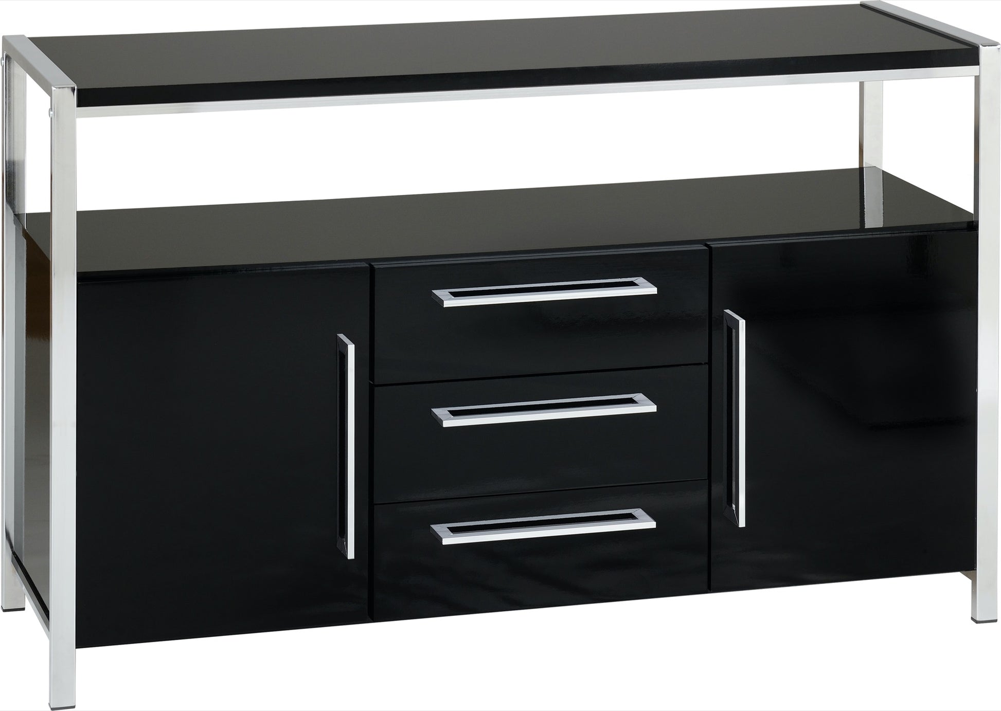 Charisma 2 Door 3 Drawer Sideboard- Black Gloss/Chrome- The Right Buy Store