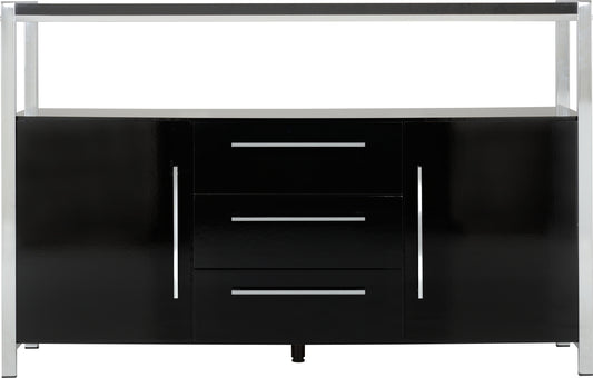 Charisma 2 Door 3 Drawer Sideboard- Black Gloss/Chrome