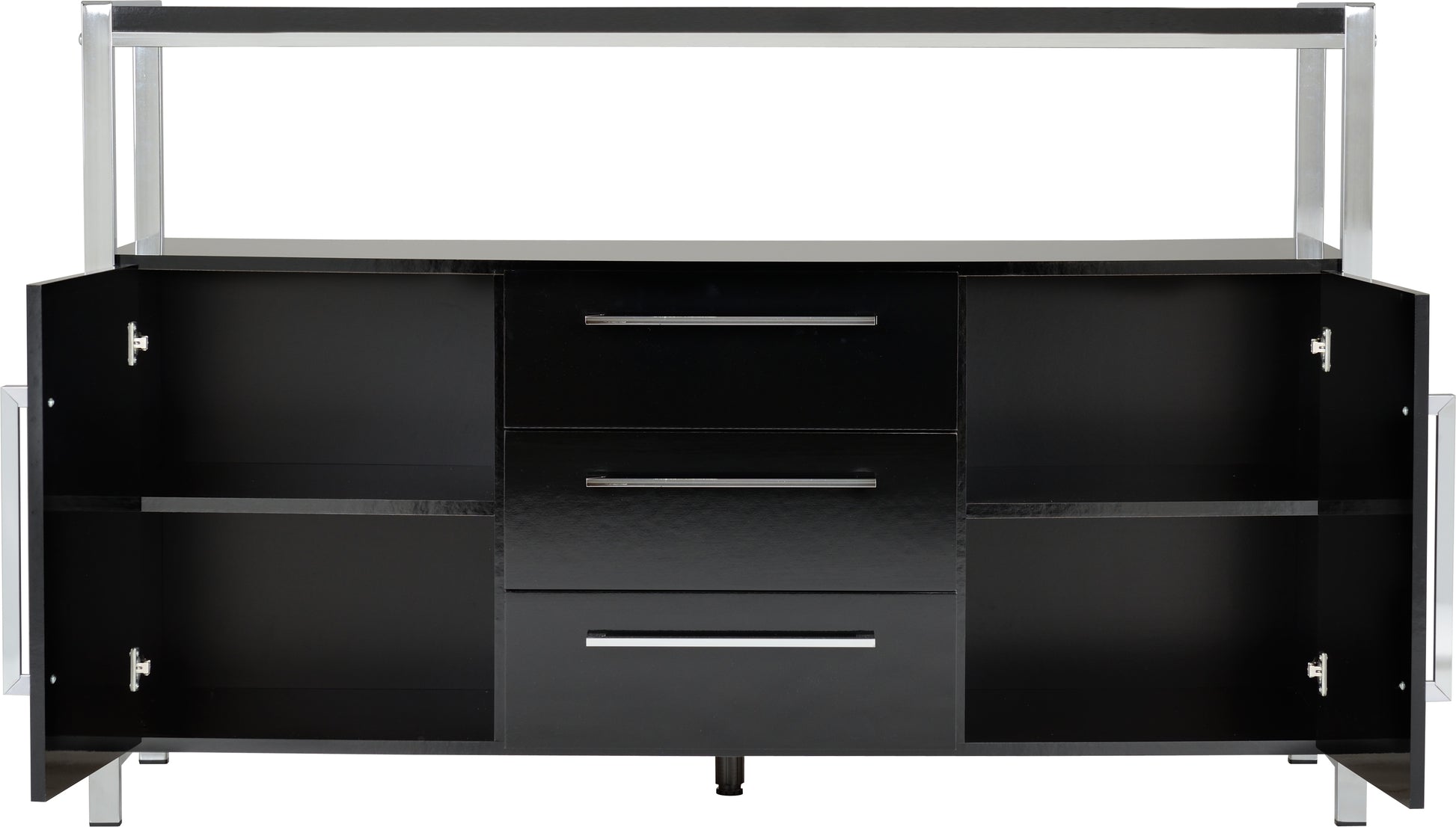 Charisma 2 Door 3 Drawer Sideboard- Black Gloss/Chrome- The Right Buy Store