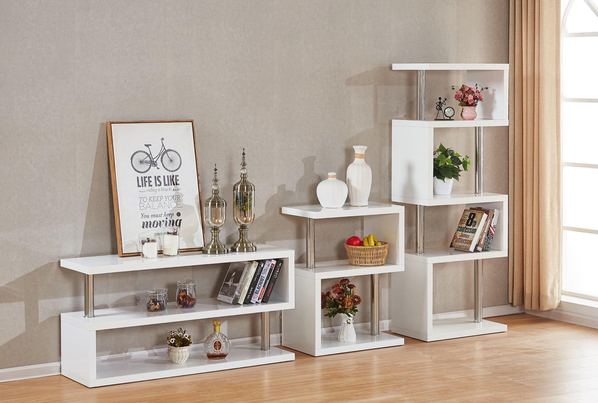 Charisma 3 Shelf Unit - White Gloss/Chrome - The Right Buy Store