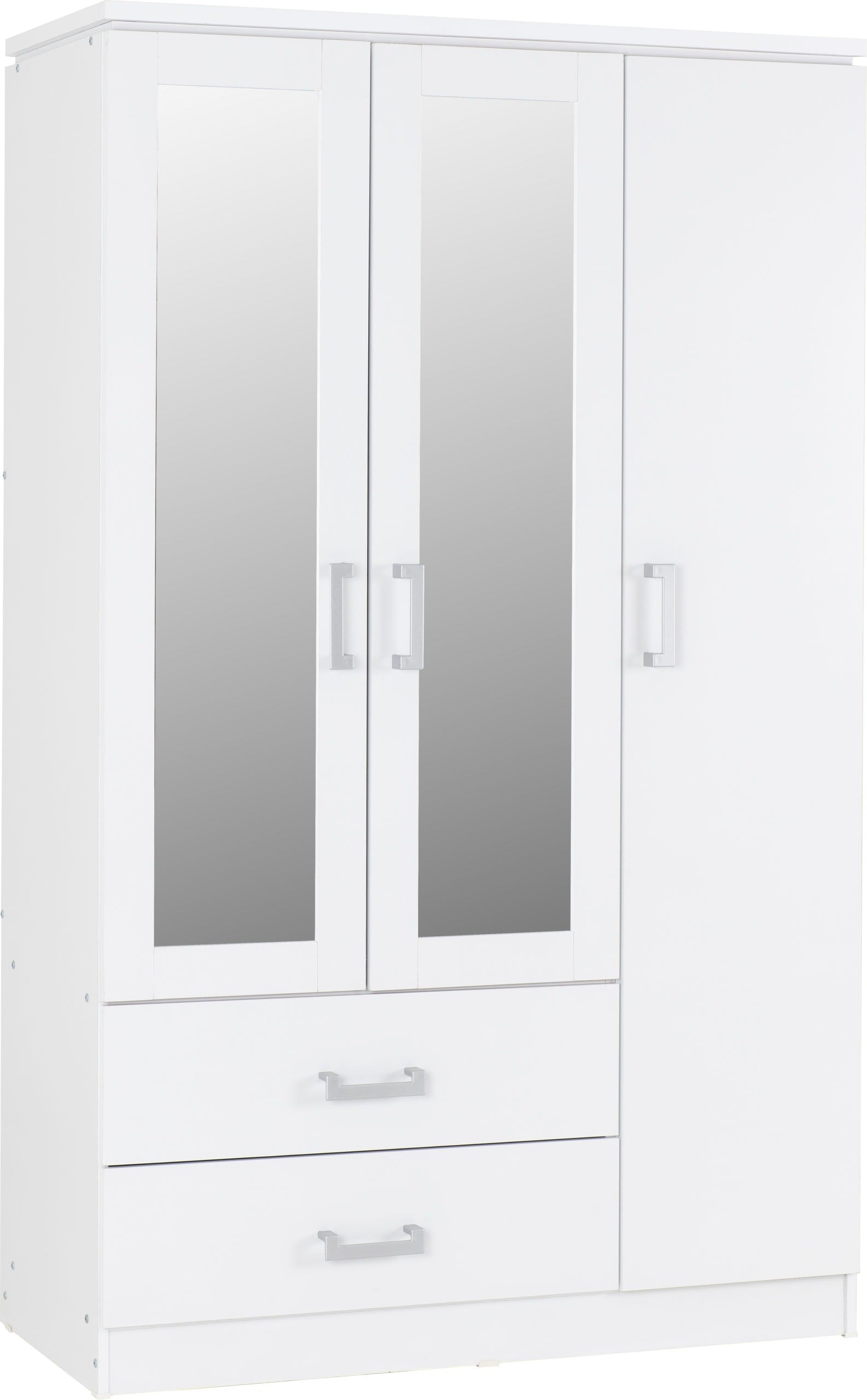 Charles 3 Door 2 Drawer Mirrored Wardrobe - White
