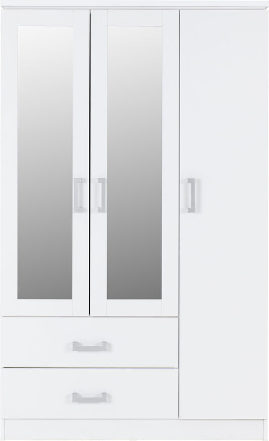 Charles 3 Door 2 Drawer Mirrored Wardrobe - White