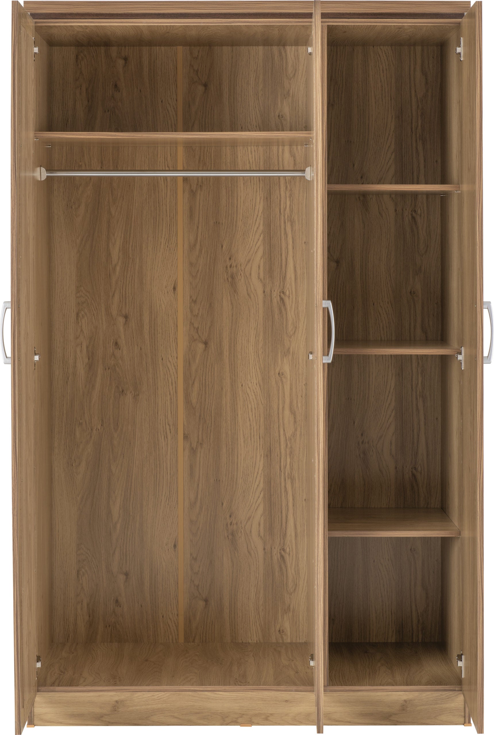 Charles 3 Door All Hanging Wardrobe - Oak Effect Veneer with Walnut Trim