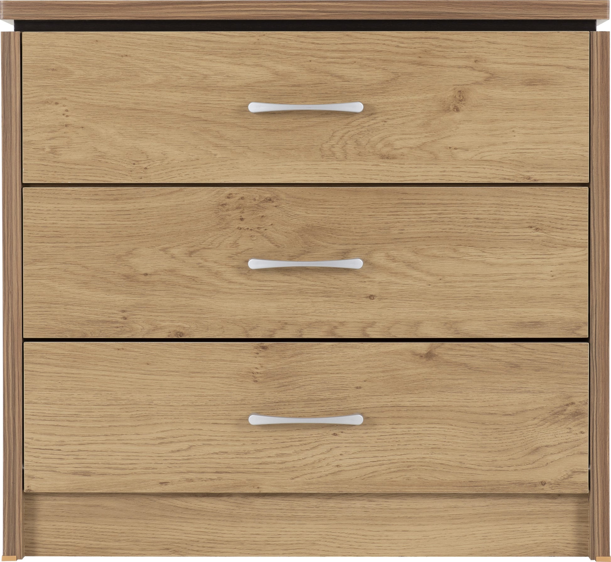 Charles 3 Drawer Chest - Oak Effect Veneer with Walnut Trim