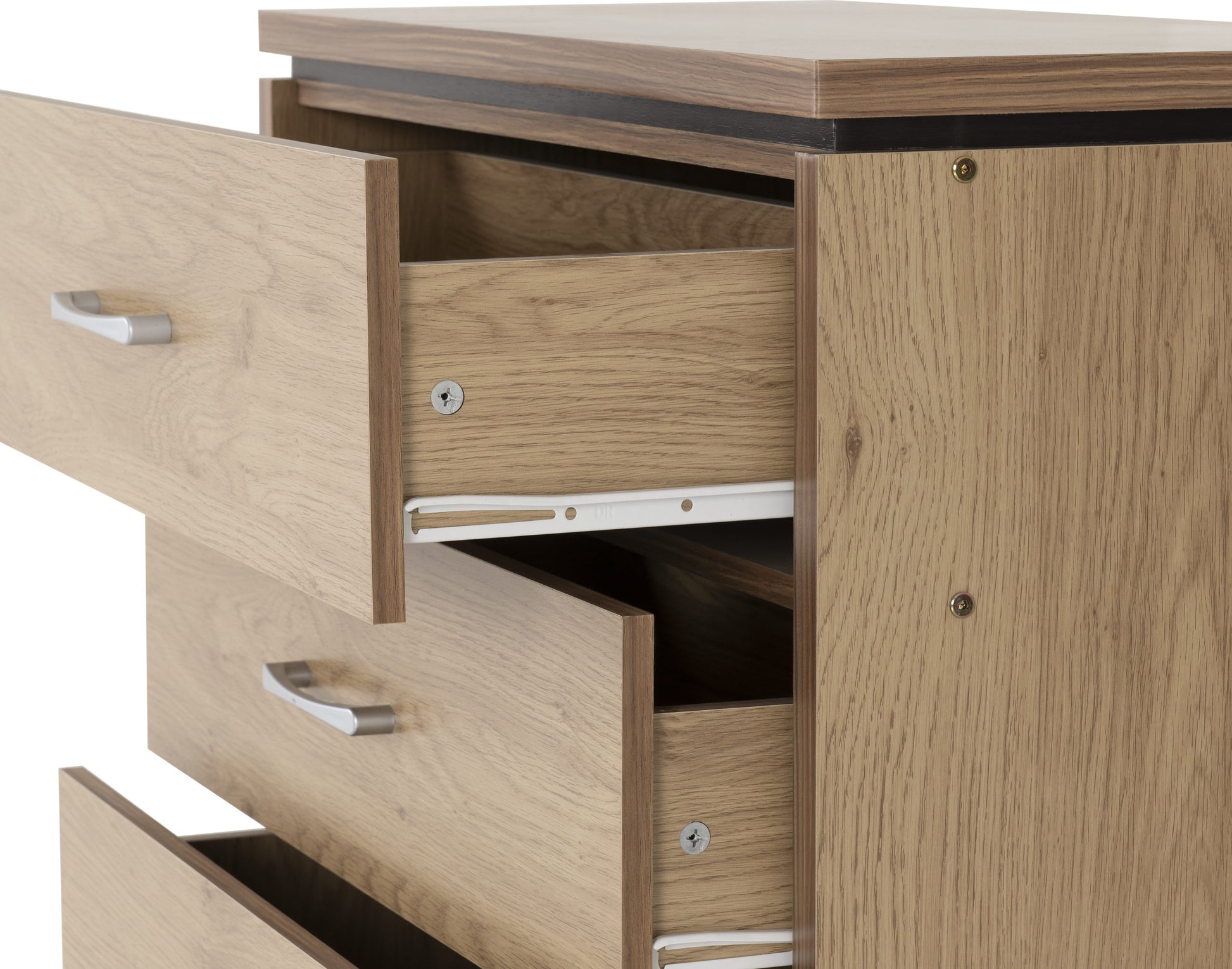 Charles 3 Drawer Chest - Oak Effect Veneer with Walnut Trim