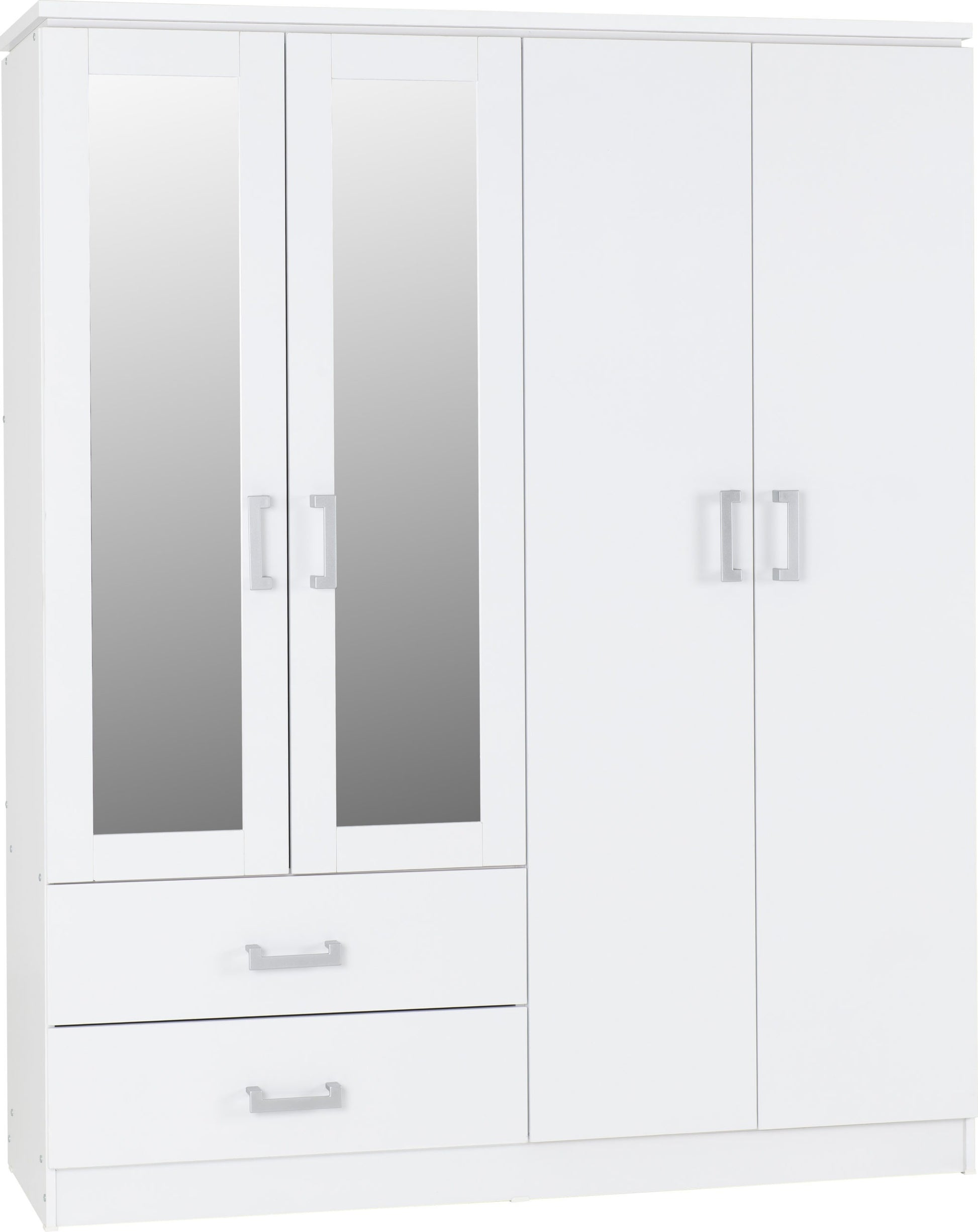 Charles 4 Door 2 Drawer Mirrored Wardrobe - White - The Right Buy Store