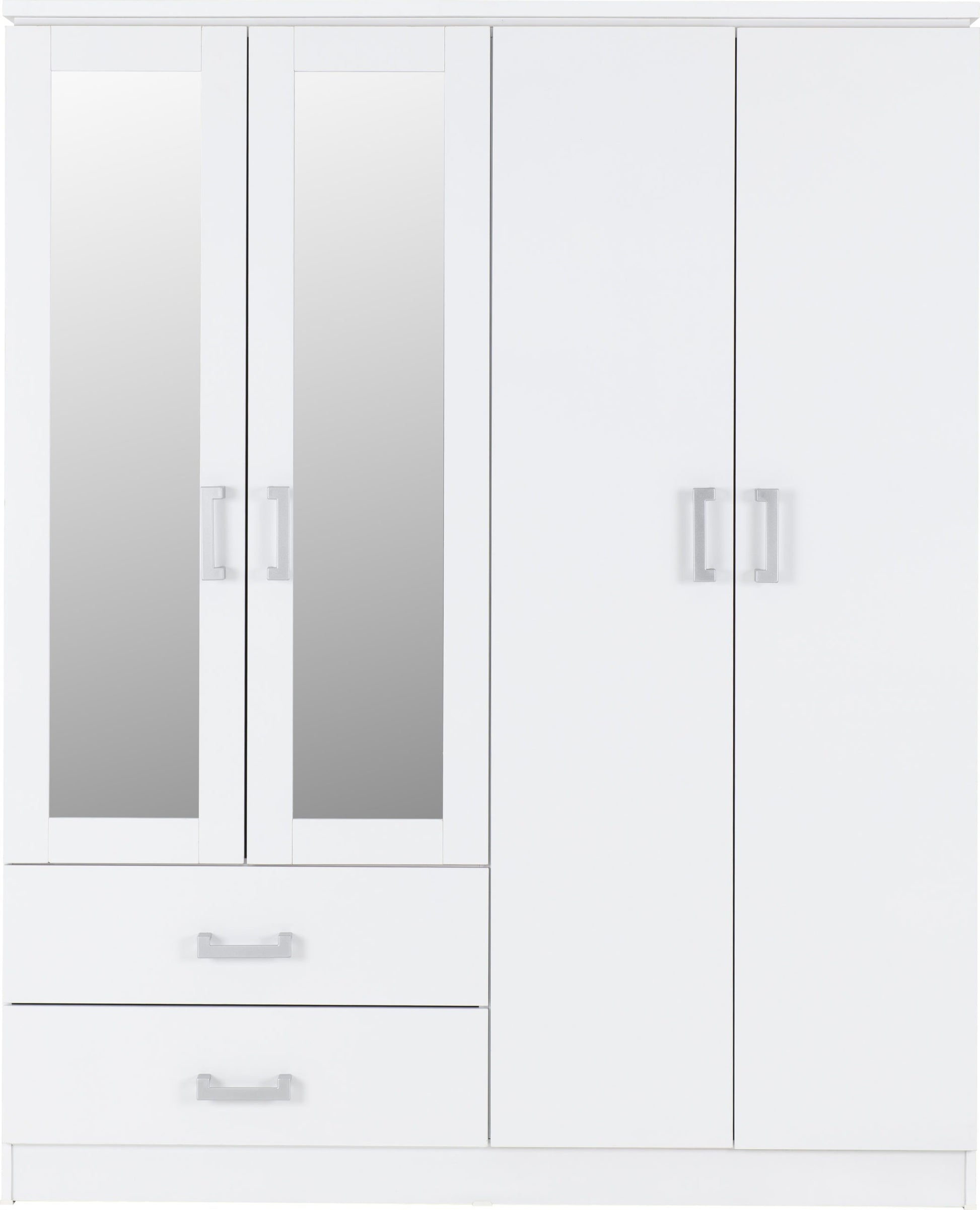 Charles 4 Door 2 Drawer Mirrored Wardrobe - White - The Right Buy Store