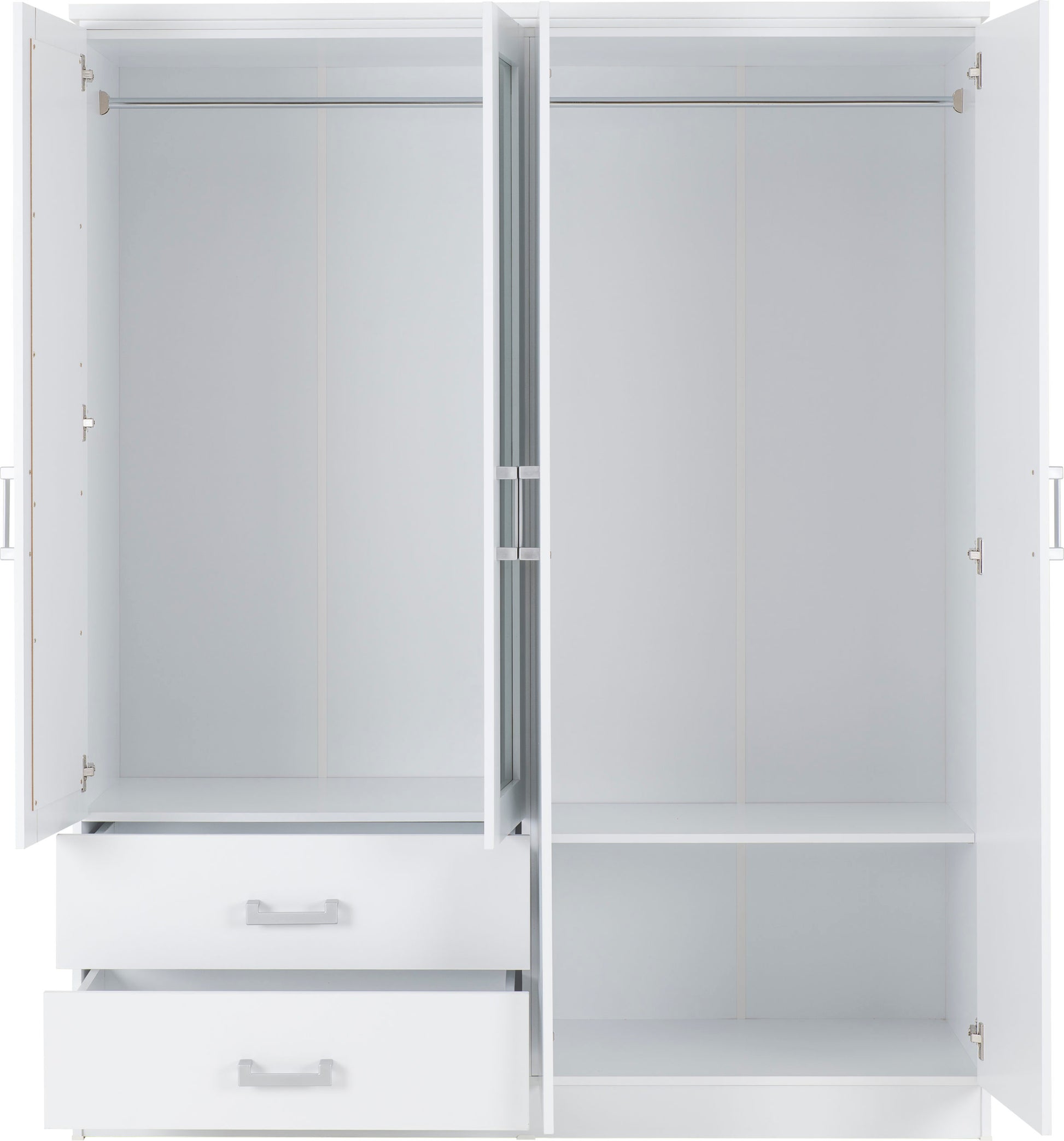 Charles 4 Door 2 Drawer Mirrored Wardrobe - White - The Right Buy Store