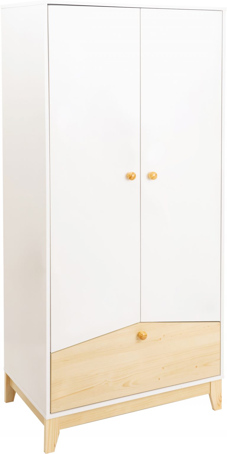 Cody 2 Door 1 Drawer Wardrobe - White/Pine Effect