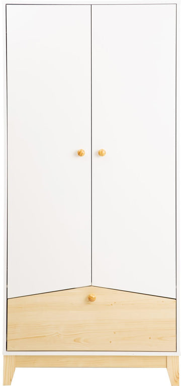 Cody 2 Door 1 Drawer Wardrobe - White/Pine Effect