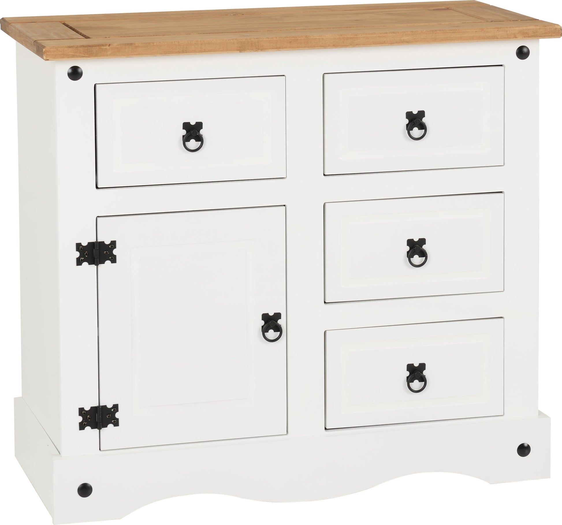 Corona 1 Door 4 Drawer Sideboard - White/Distressed Waxed Pine - The Right Buy Store