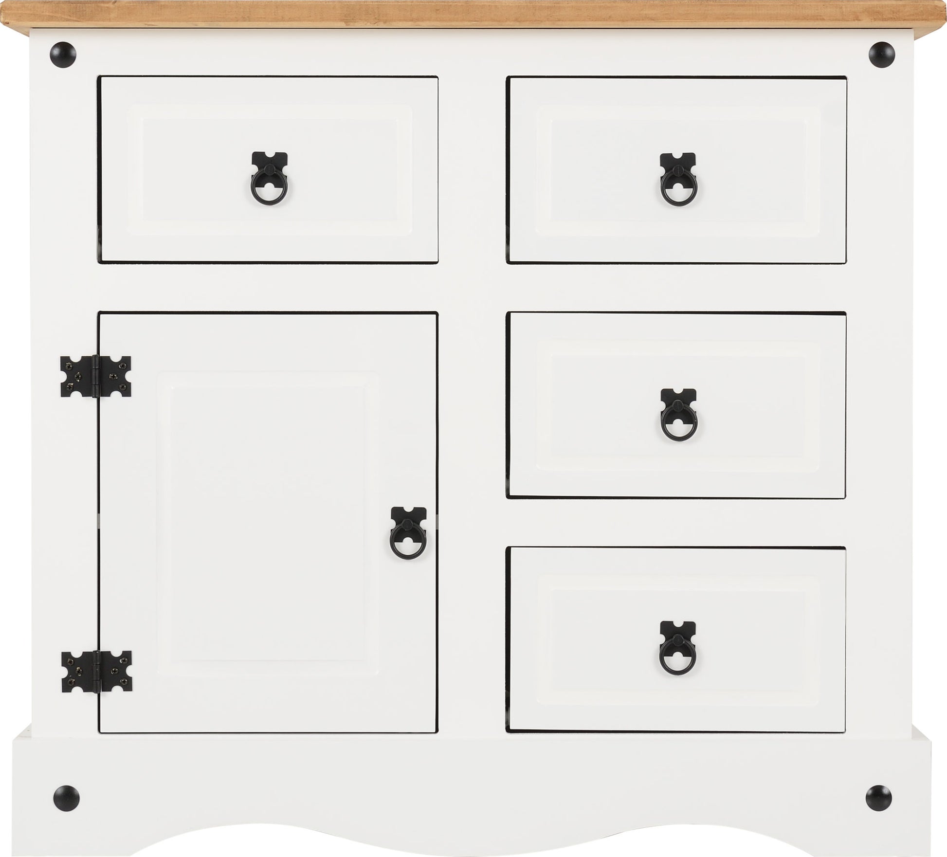 Corona 1 Door 4 Drawer Sideboard - White/Distressed Waxed Pine - The Right Buy Store