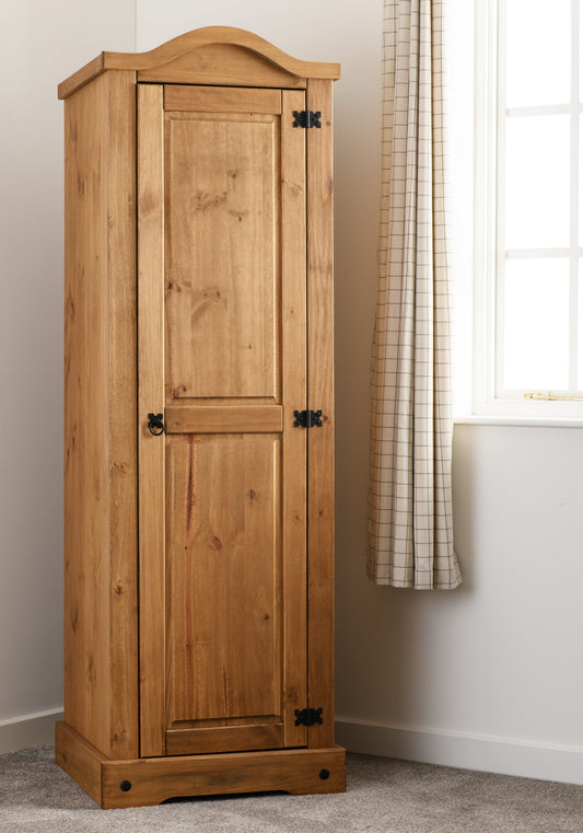 Corona 1 Door Wardrobe - Distressed Waxed Pine