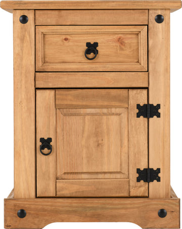 Corona 1 Drawer 1 Door Bedside Cabinet Distressed Waxed Pine- The Right Buy Store