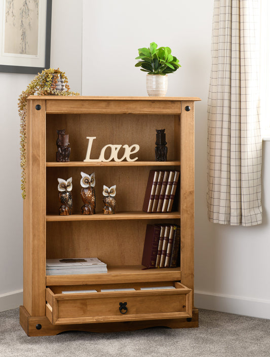 Corona 1 Drawer Bookcase - Distressed Waxed Pine