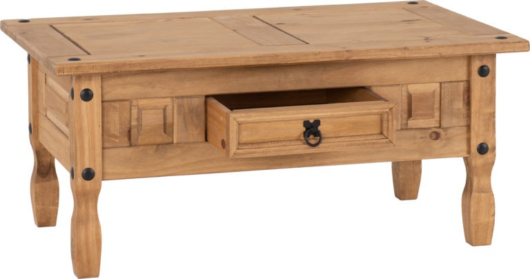 Corona 1 Drawer Coffee Table - Distressed Waxed Pine - The Right Buy Store