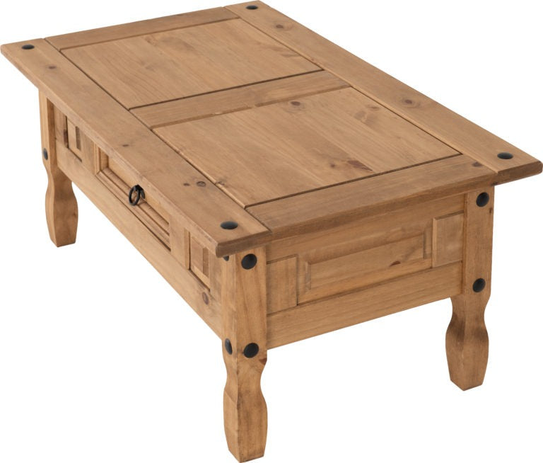 Corona 1 Drawer Coffee Table - Distressed Waxed Pine - The Right Buy Store