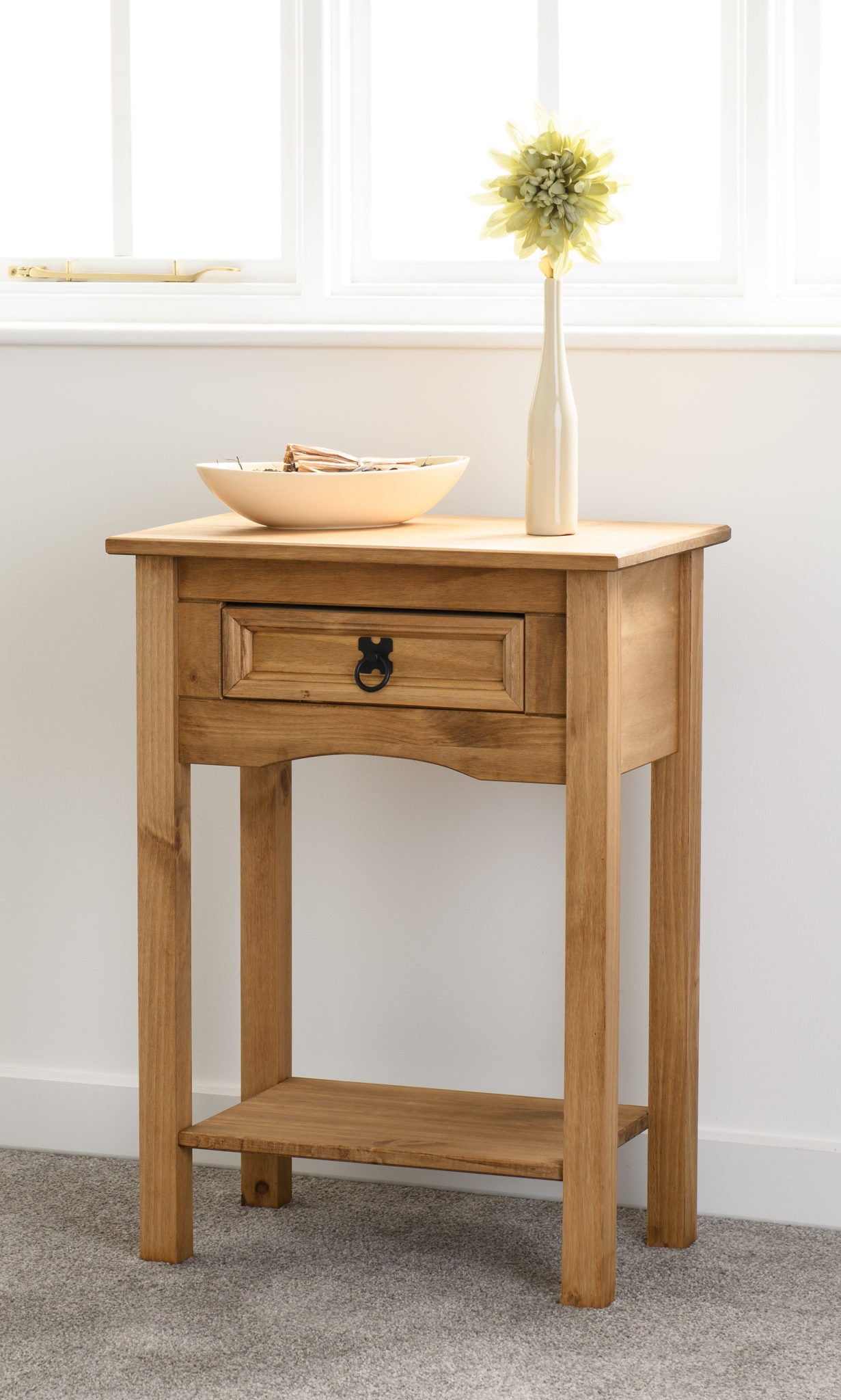 Corona 1 Drawer Console Table with Shelf - Distressed Waxed Pine