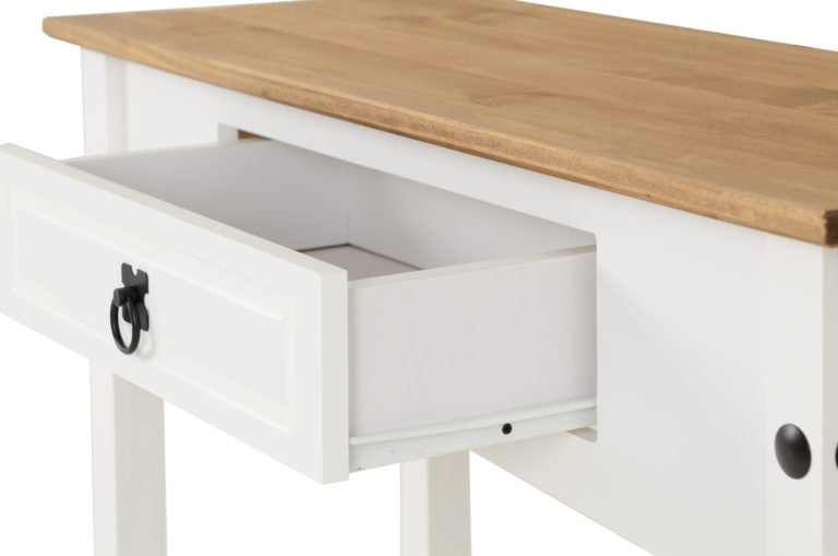 Corona 1 Drawer Console Table with Shelf White/Distressed Waxed Pine- The Right Buy Store