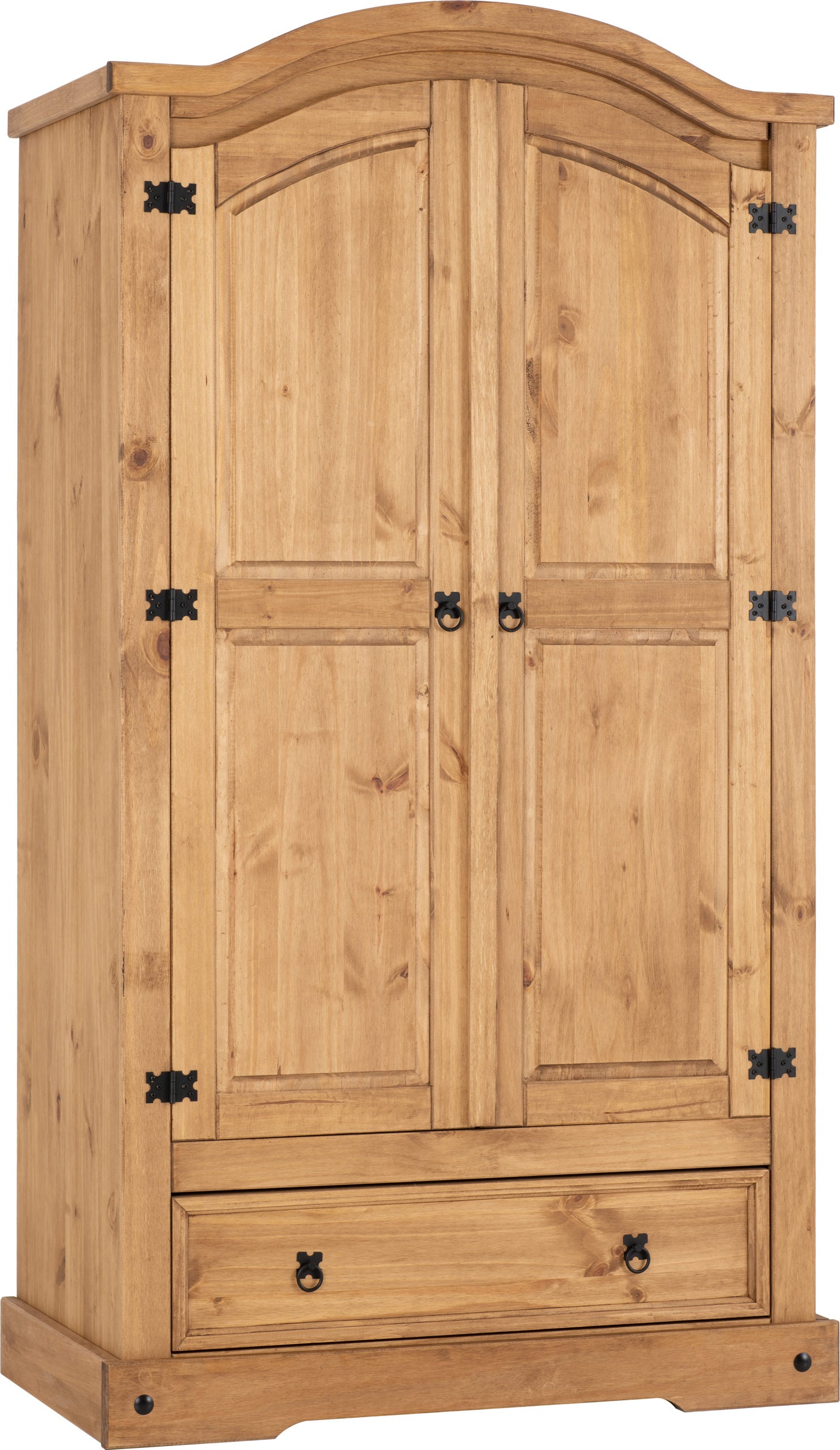 Corona 2 Door 1 Drawer Wardrobe- Distressed Waxed Pine