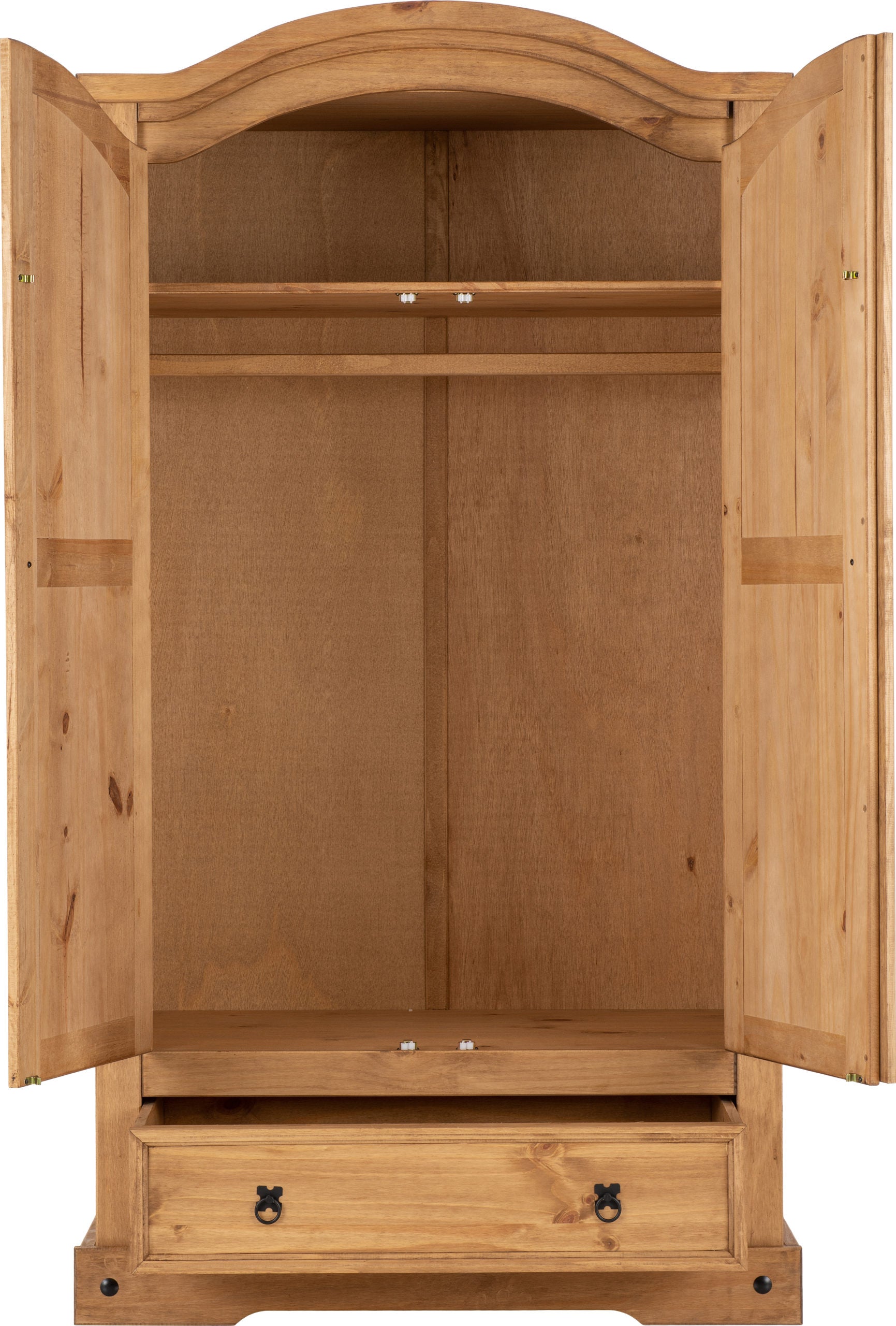 Corona 2 Door 1 Drawer Wardrobe- Distressed Waxed Pine