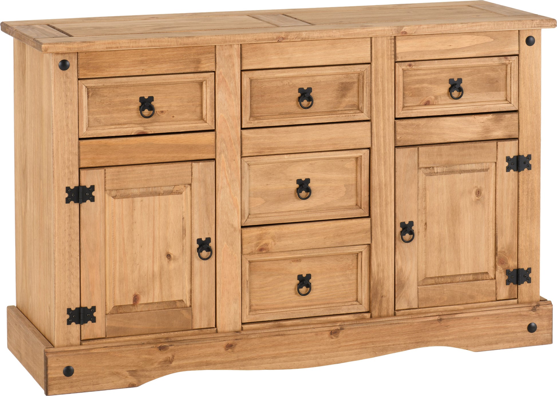 Corona 2 Door 5 Drawer Sideboard - Distressed Waxed Pine