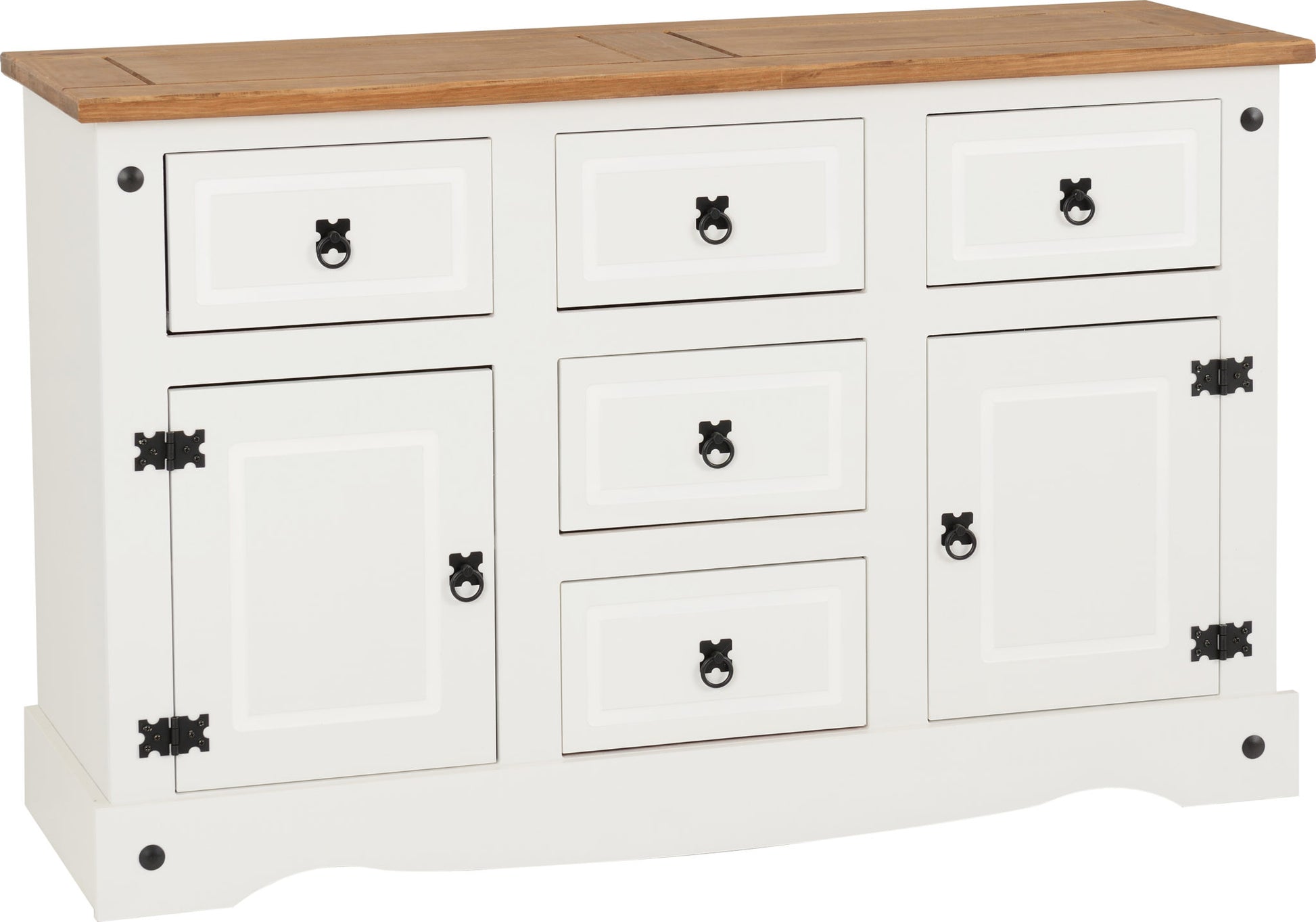 Corona 2 Door 5 Drawer Sideboard - White/Distressed Waxed Pine