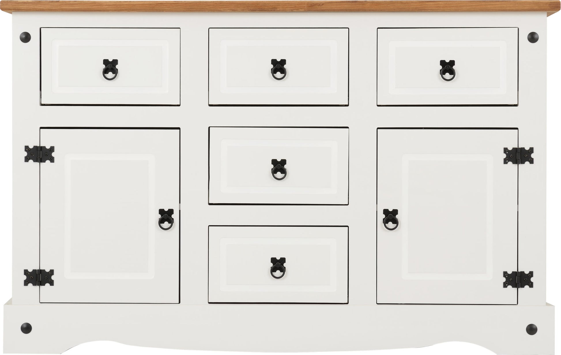 Corona 2 Door 5 Drawer Sideboard - White/Distressed Waxed Pine