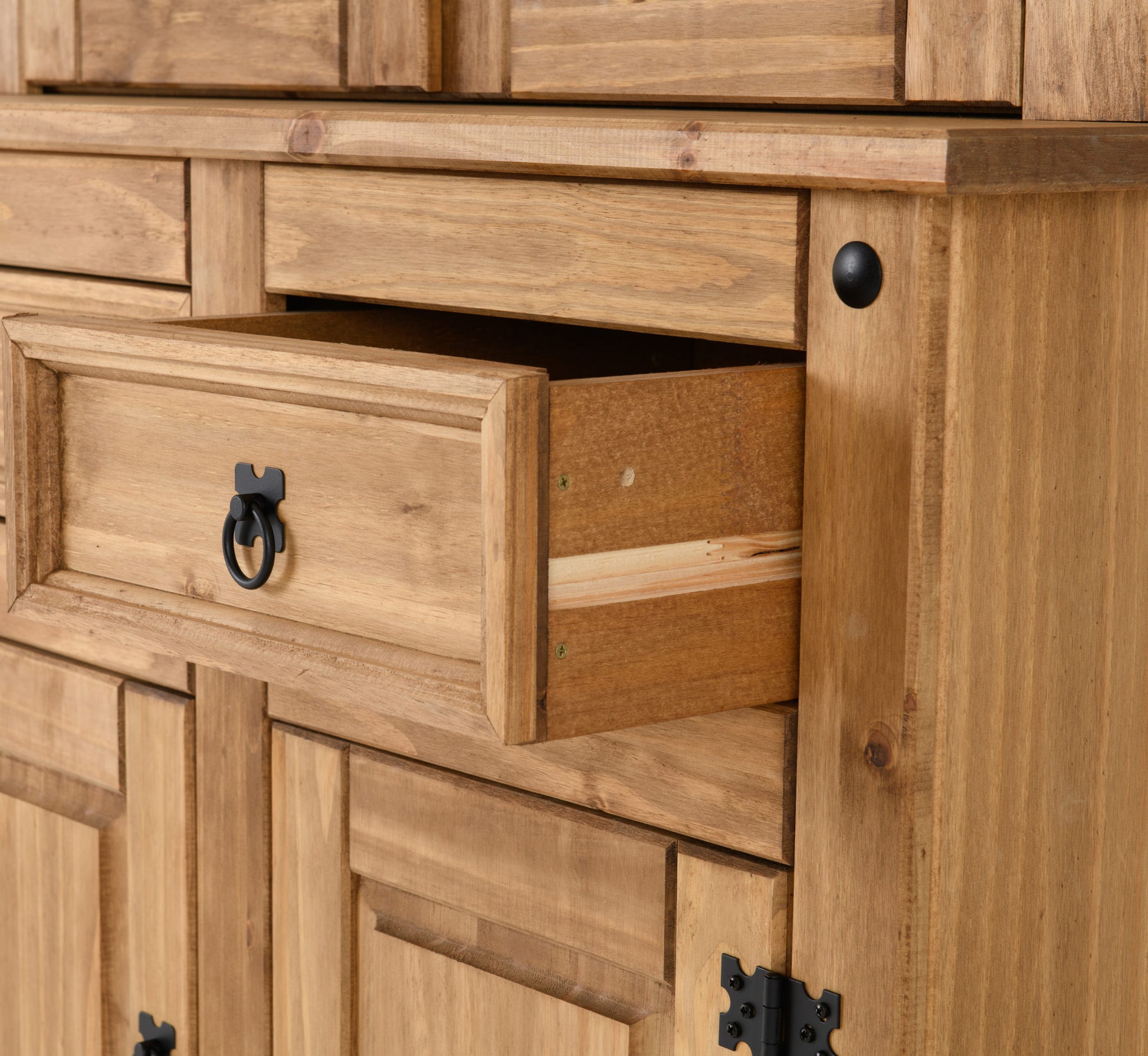 Corona  Buffet Hutch - Distressed Waxed Pine/Clear Glass