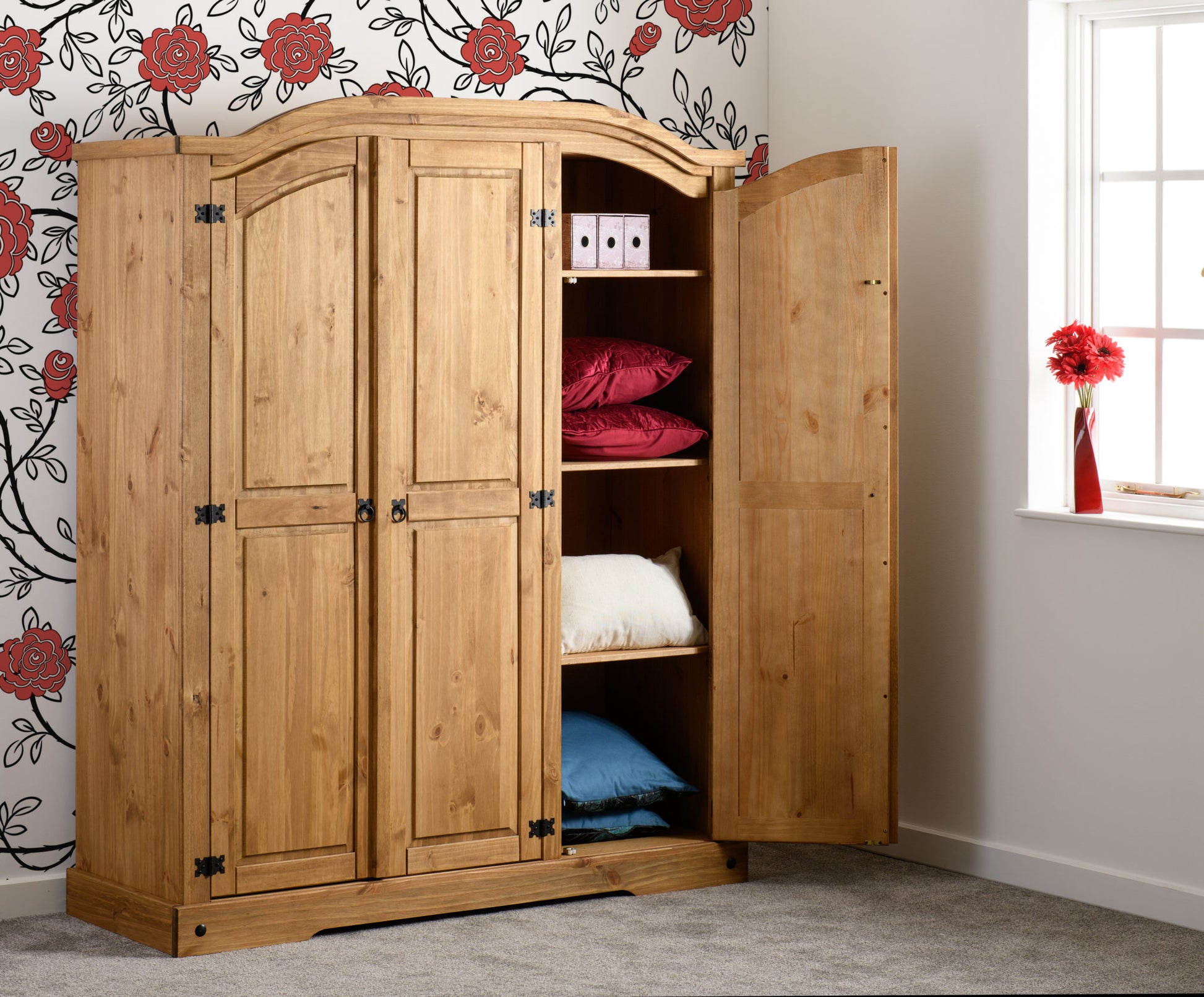 Corona 3 Door Wardrobe - Distressed Waxed Pine