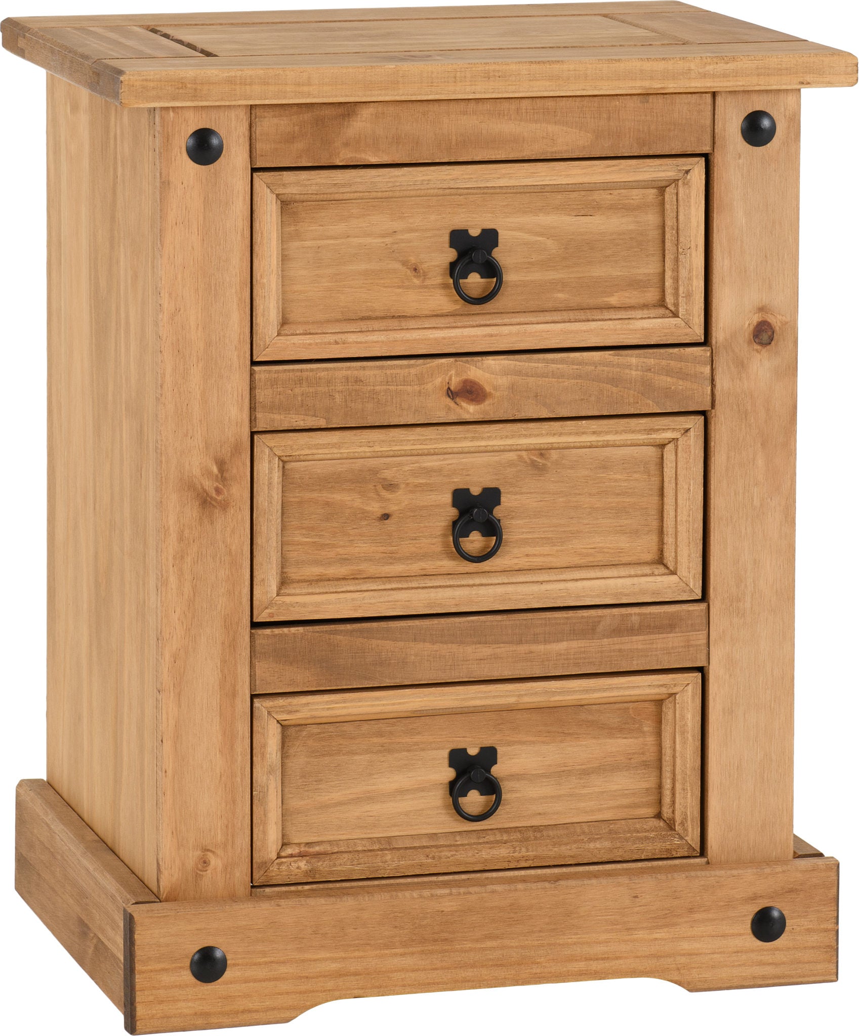 Corona 3 Drawer Bedside- Distressed Waxed Pine