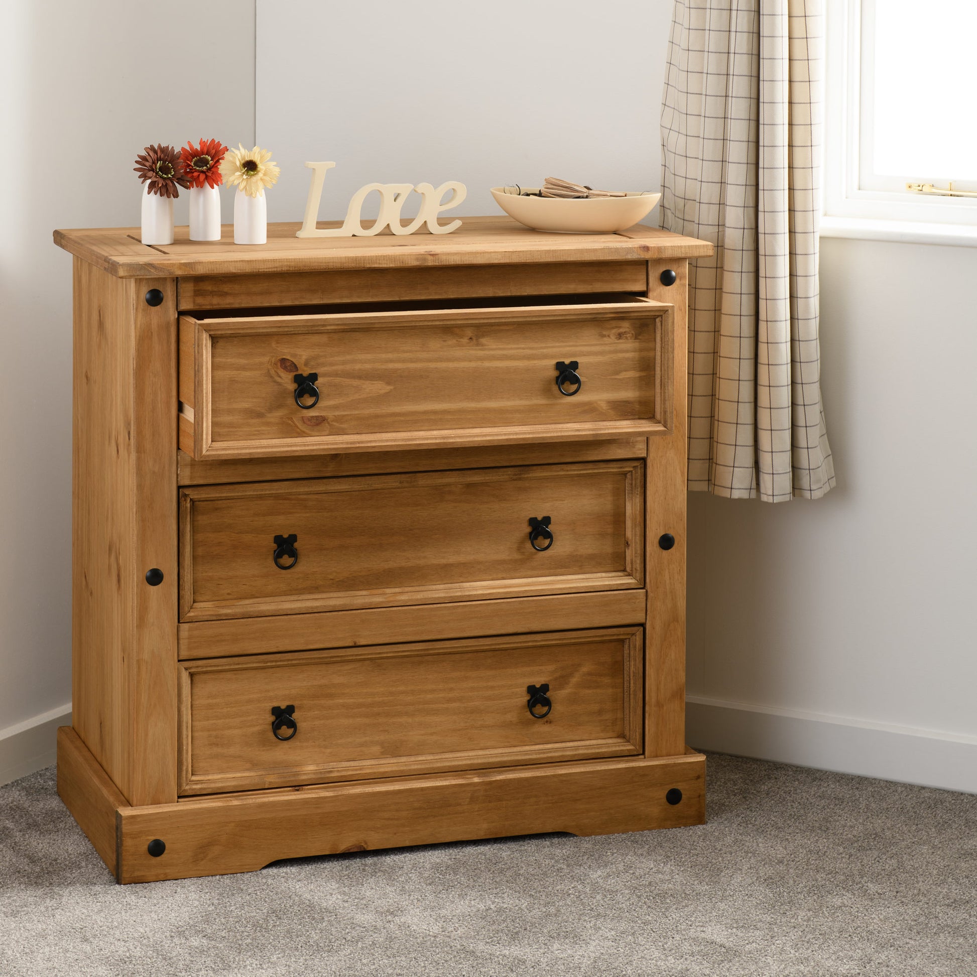 Corona 3 Drawer Chest - Distressed Waxed Pine