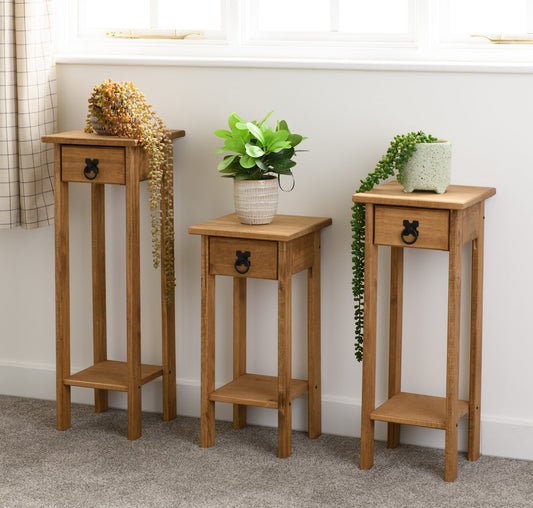 Corona Plant Stands (Set of 3) - Distressed Waxed Pine