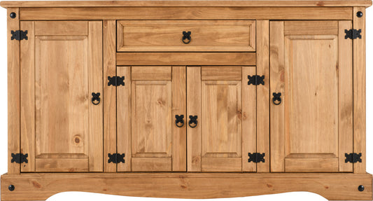 Corona 4 Door 1 Drawer Sideboard - Distressed Waxed Pine