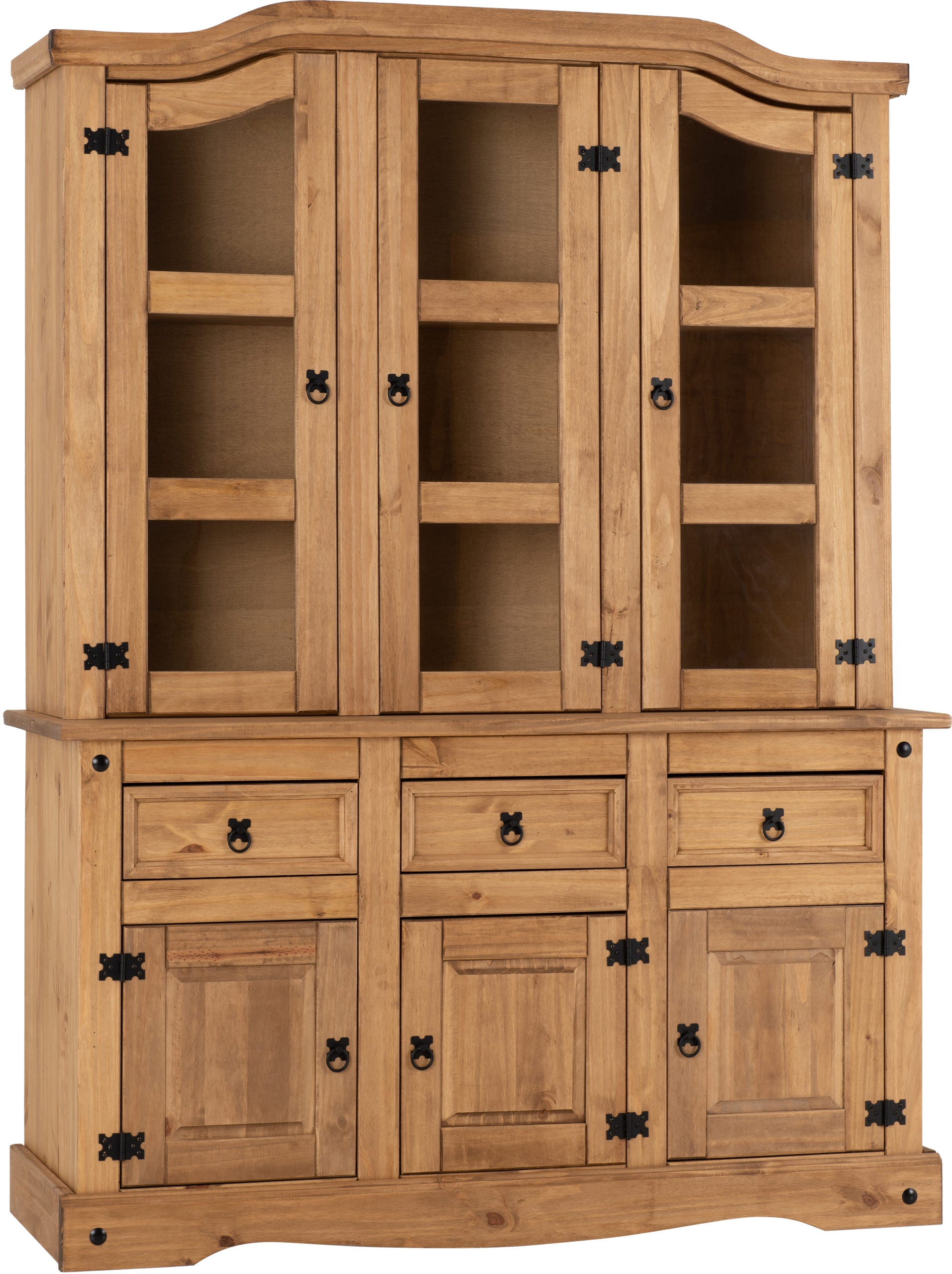 Corona 4'6" Buffet Hutch - Distressed Waxed Pine/Clear Glass