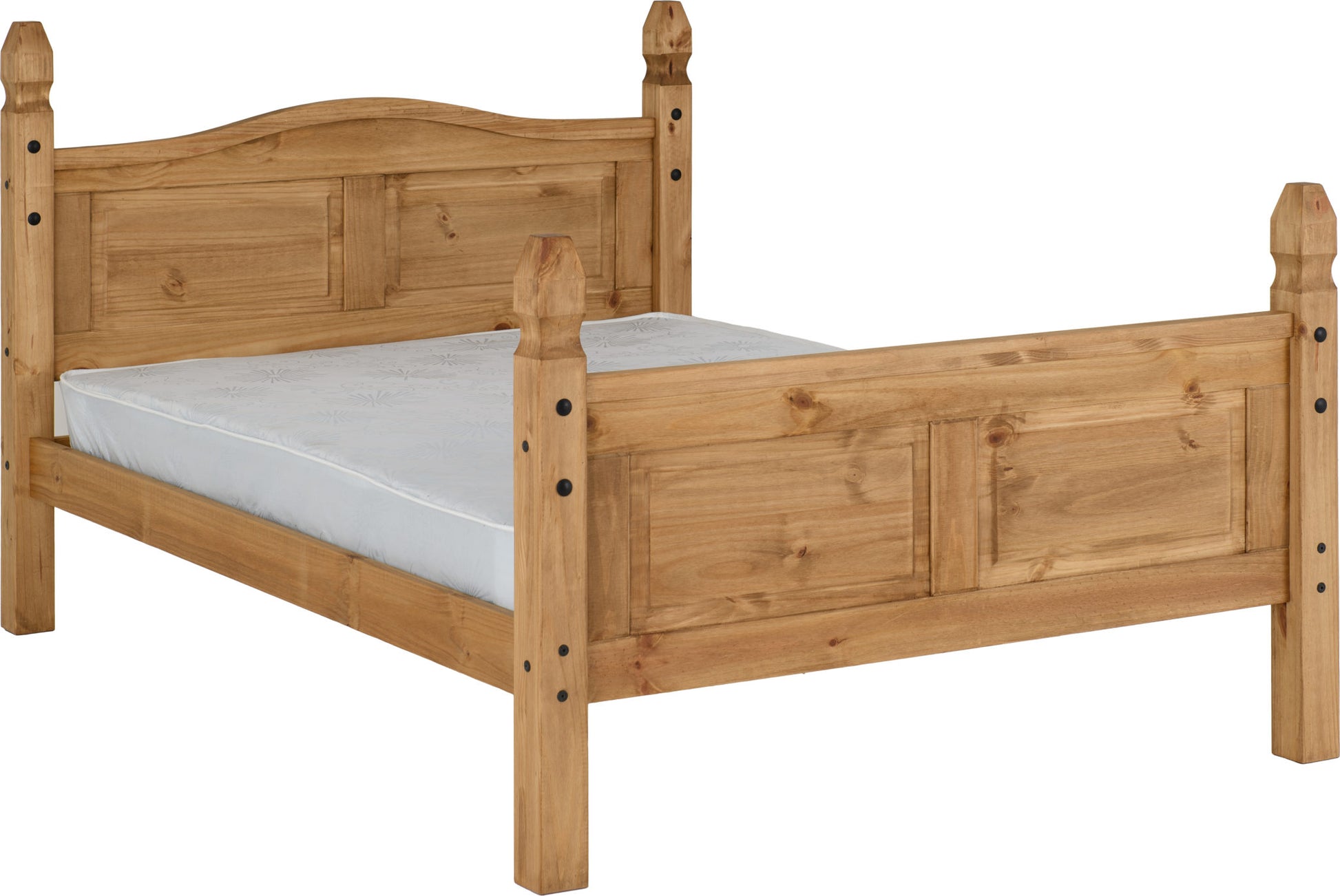 Corona 4'6" Double Bed High Foot End - Distressed Waxed Pine