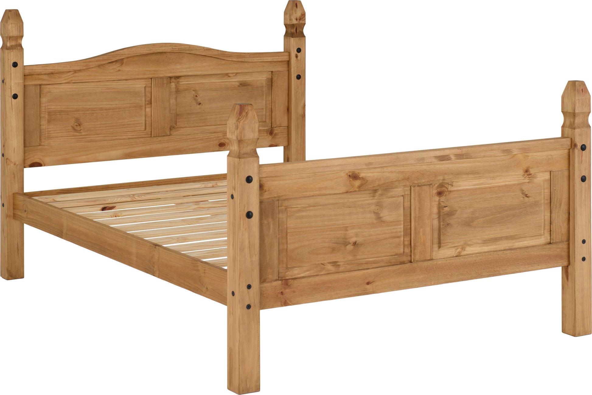 Corona 4'6" Double Bed High Foot End - Distressed Waxed Pine