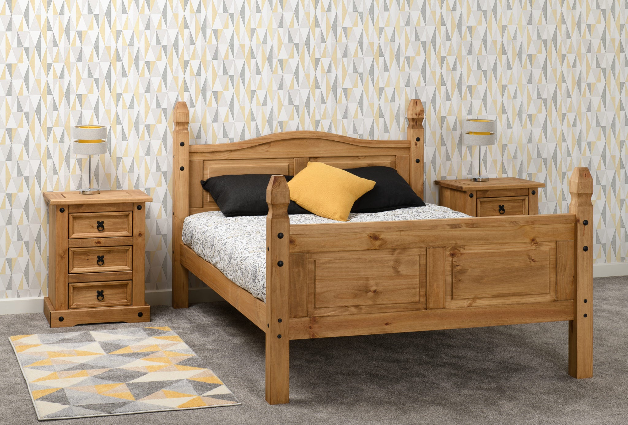 Corona 4'6" Double Bed High Foot End - Distressed Waxed Pine
