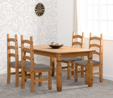 Corona 5' Dining Set - Distressed Waxed Pine/Grey Fabric