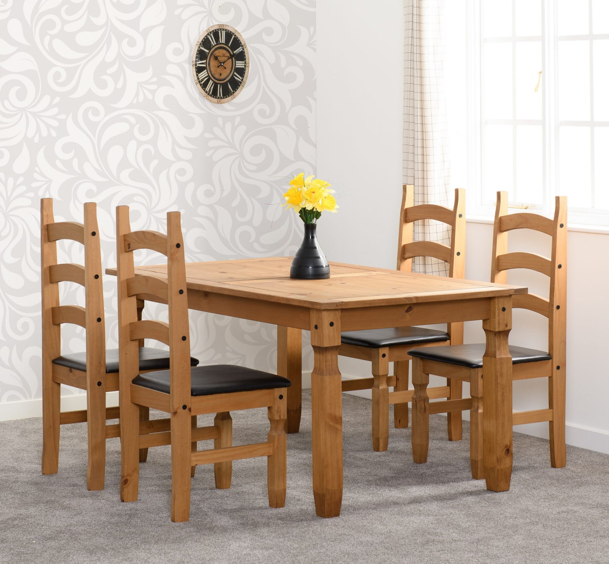 Corona 5' Dining Set - Distressed Waxed Pine/Brown Faux Leather