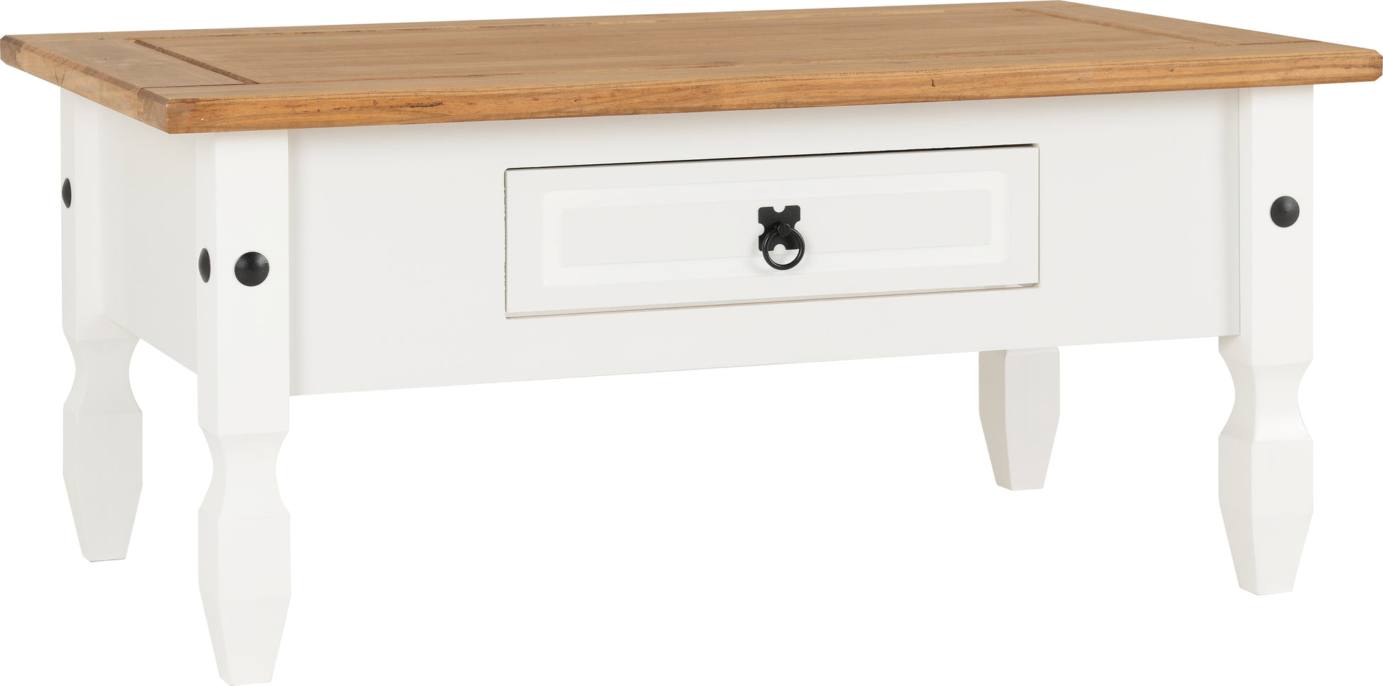 Corona 1 Drawer Coffee Table - White/Distressed Waxed Pine - The Right Buy Store