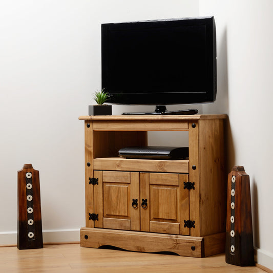 Corona Corner TV Cabinet - Distressed Waxed Pine