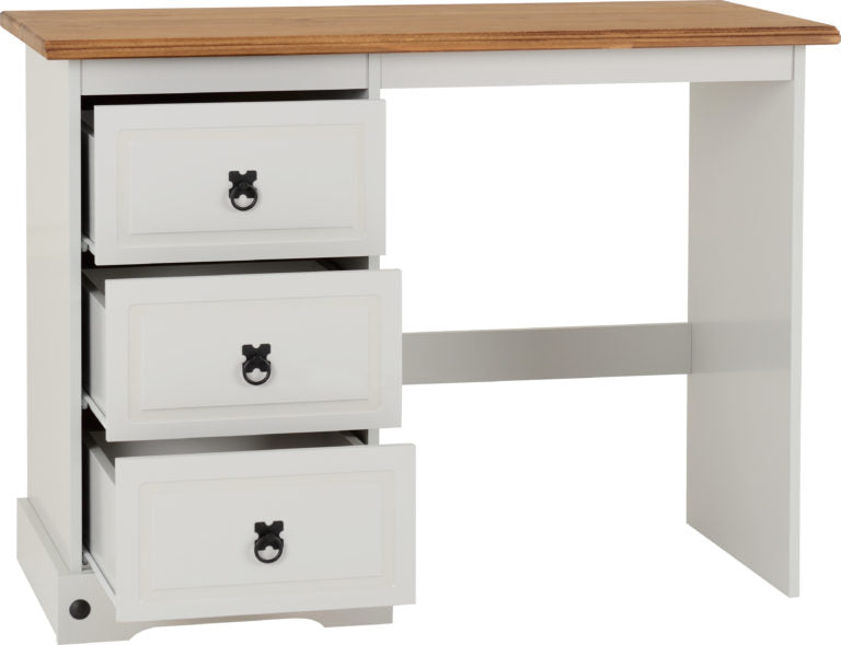 Corona 3 Drawer Dressing Table Grey/Distressed Waxed Pine- The Right Buy Store