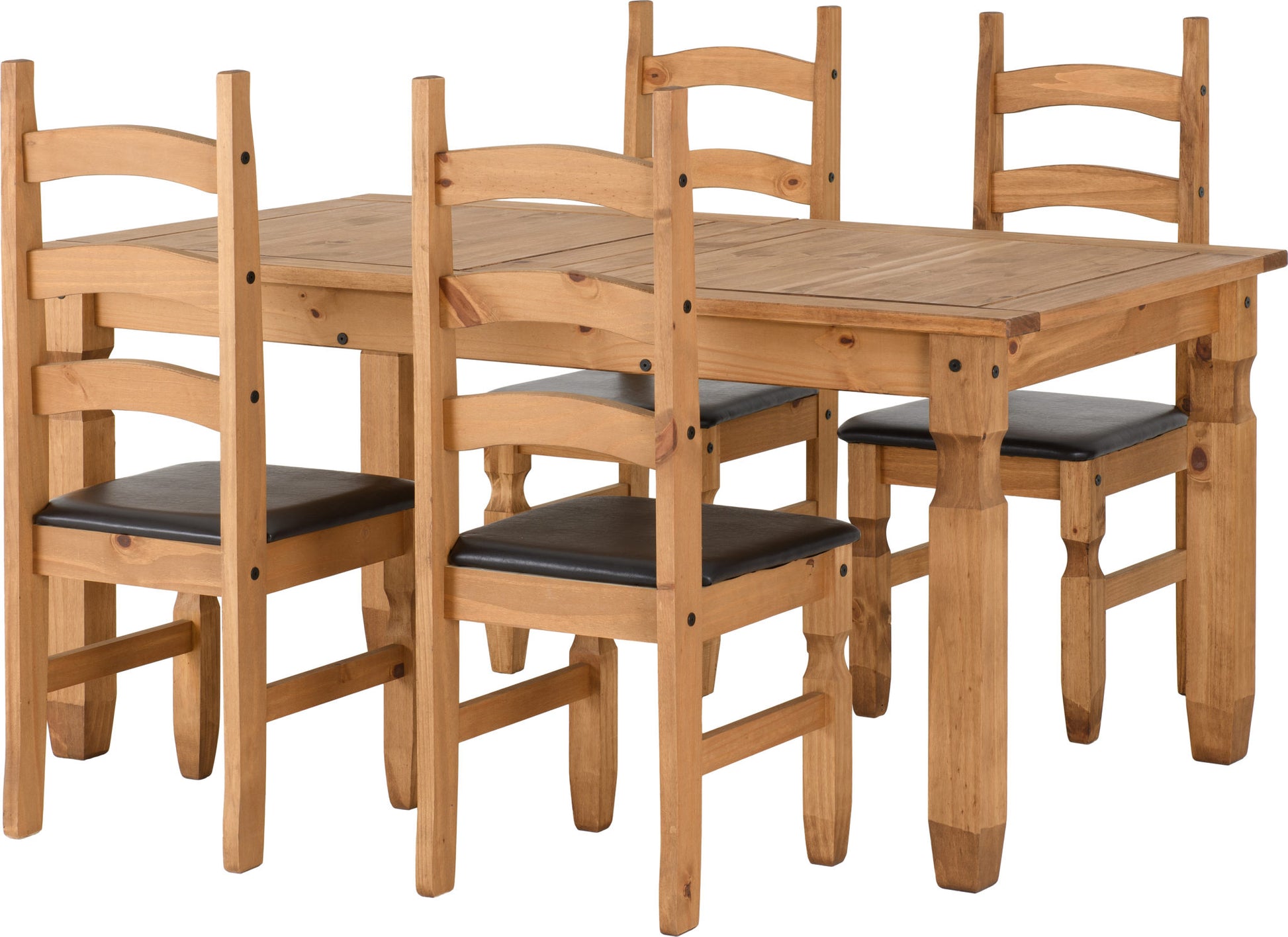 Corona Extending Dining Set(4 Chairs) - Distressed Waxed Pine/Brown Faux Leather