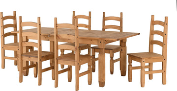 Corona Extending Dining Set (6 Chairs) - Distressed Waxed Pine