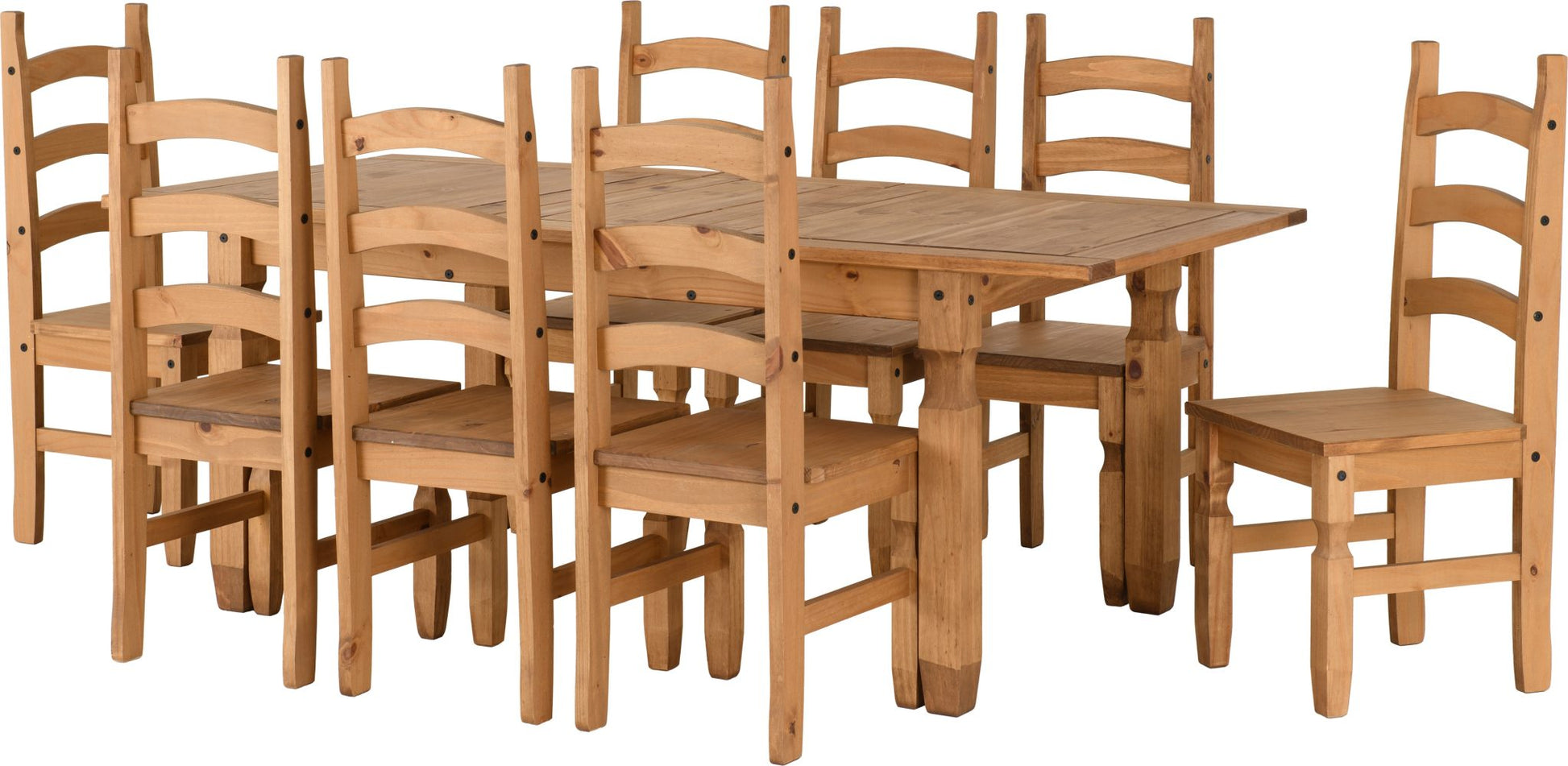 Corona Extending Dining Set (8 Chairs)- Distressed Waxed Pine