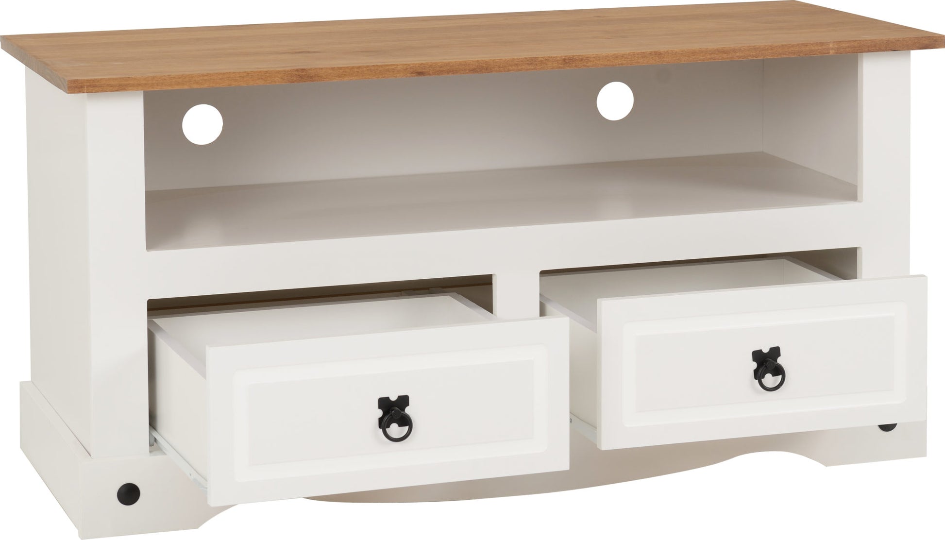 Corona 2 Drawer Flat Screen TV Unit - White/Distressed Waxed Pine