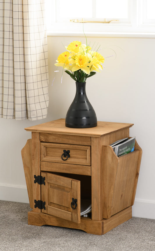 Corona 1 Drawer Magazine Table - Distressed Waxed Pine