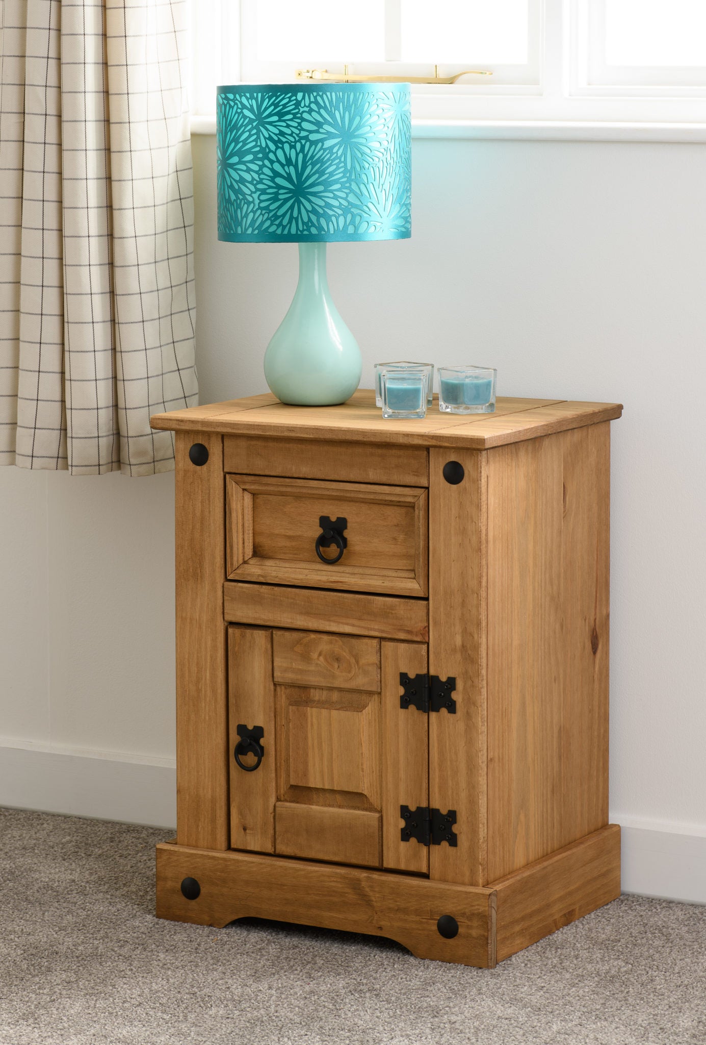 Corona Bedside Table- Distressed Waxed Pine