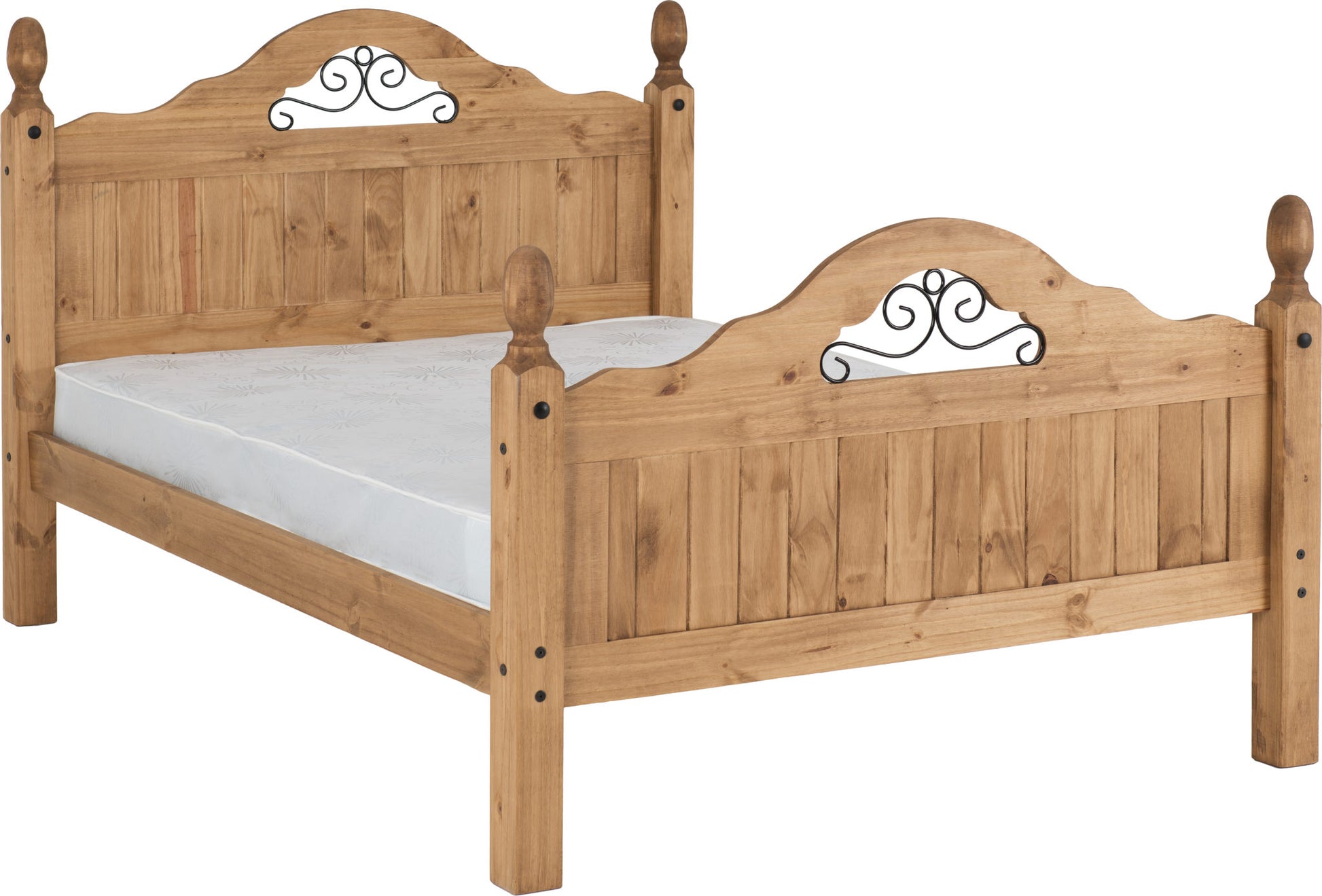 Corona Scroll 4'6"  Double Bed High Foot End- Distressed Waxed Pine